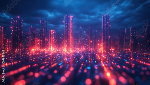 Futuristic Cityscape with Neon Lights