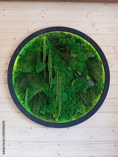 plant. Green moss on the wall. The decor is made of moss. Phytosthenes made of moss. Green walls