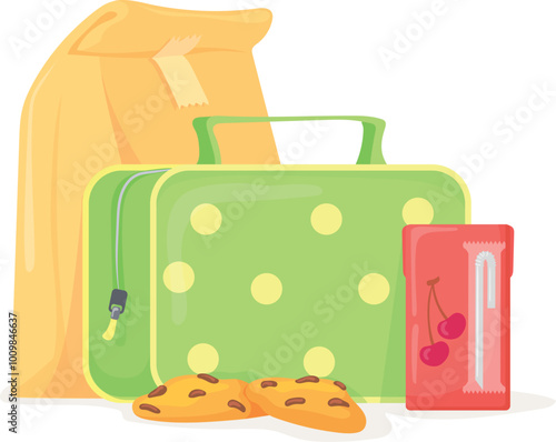 Takeaway dinner in lunch box and bag cartoon icon