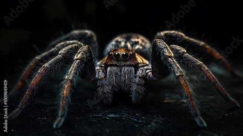 Extreme Close Up Spider Legs and Fangs on Black Canvas photo