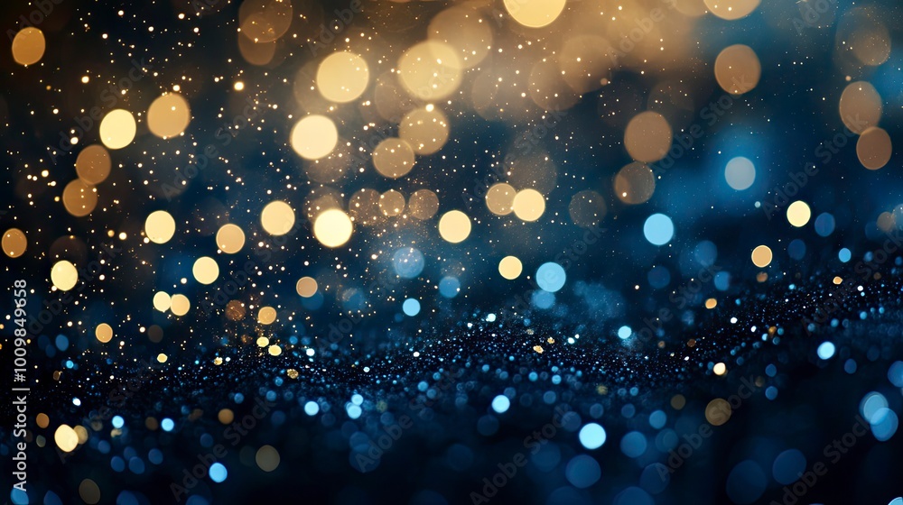 blackground of abstract glitter lights. blue, gold and black. de focused. banner with generative ai blackground of abstract glitter lights. blue, gold and black. de focused. banner with generative ai