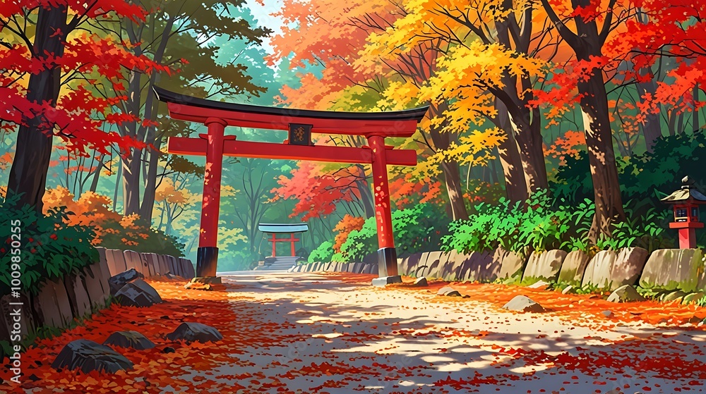 Obraz premium Autumnal Path Through Japanese Gate