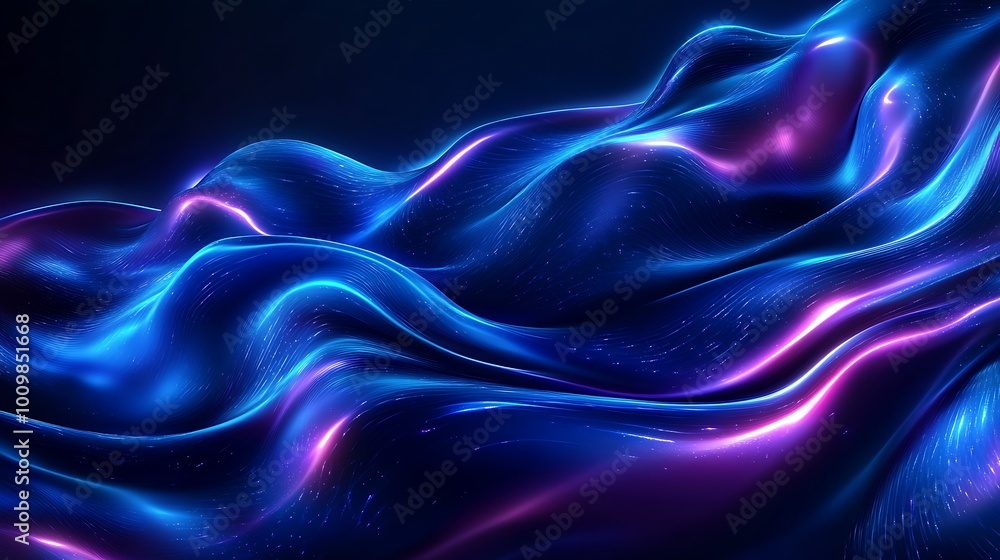 Obraz premium Flowing Blue and Purple Liquid Waves Creating Abstract Fluid Design photo