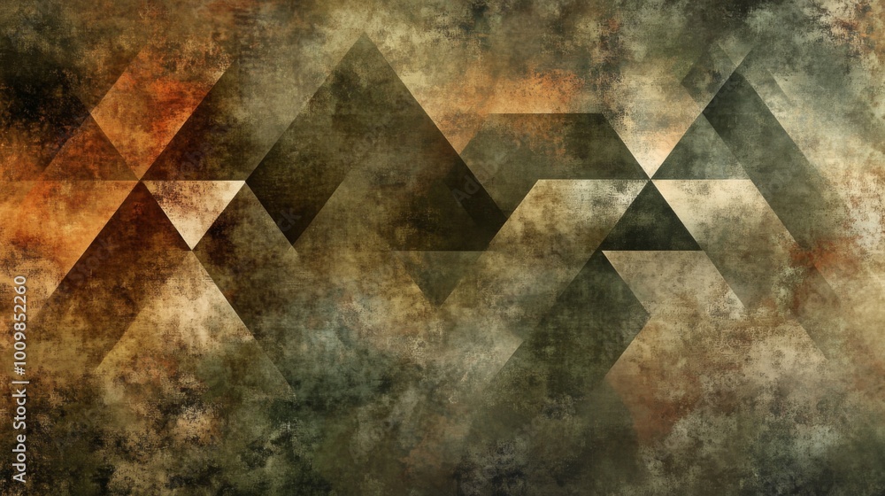 Black brown green dark sage khaki olive Tones Geometric Triangles Grainy Texture. background with Subtle Gradients and Muted Colors Black brown green dark sage khaki olive Tones Geometric Triangles Grainy Texture. background with Subtle Gradients and Muted Colors
