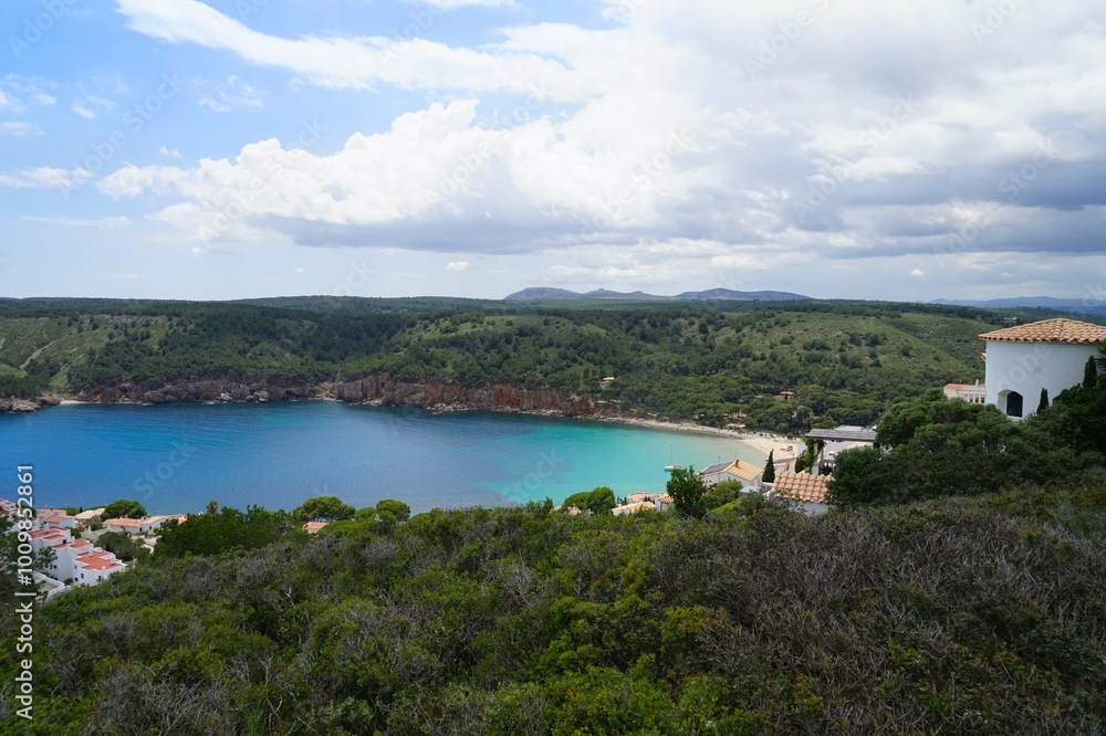 Fototapeta premium Cala Montgó seen from the Mirador de Punta Montgó, beautiful bay of the Mediterranen Sea near L'Escala, Girona, Catalonia, Costa Brava, Spain
