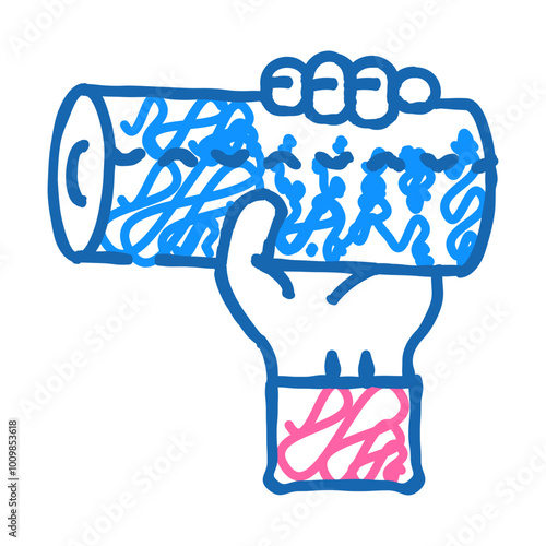 hand holding paper towel roll doodle icon sketch vector. hand holding paper towel roll sign. isolated symbol illustration