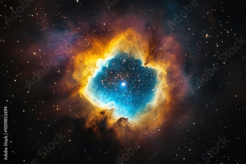 Colorful Cosmic Nebula with Starry Background