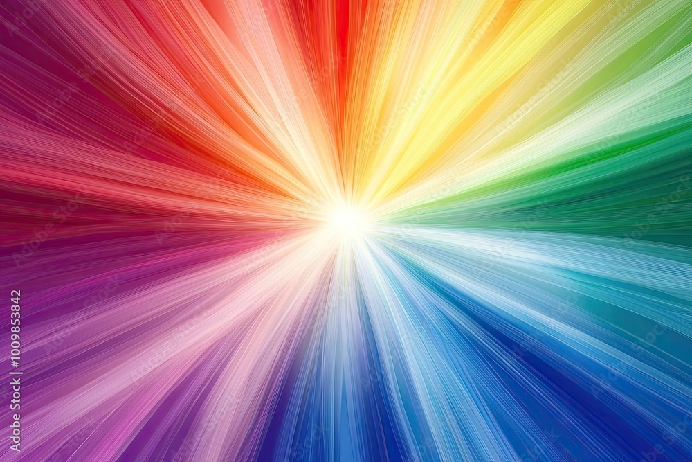 A radial rainbow burst, with colors radiating from the center in a sunburst pattern A radial rainbow burst, with colors radiating from the center in a sunburst pattern