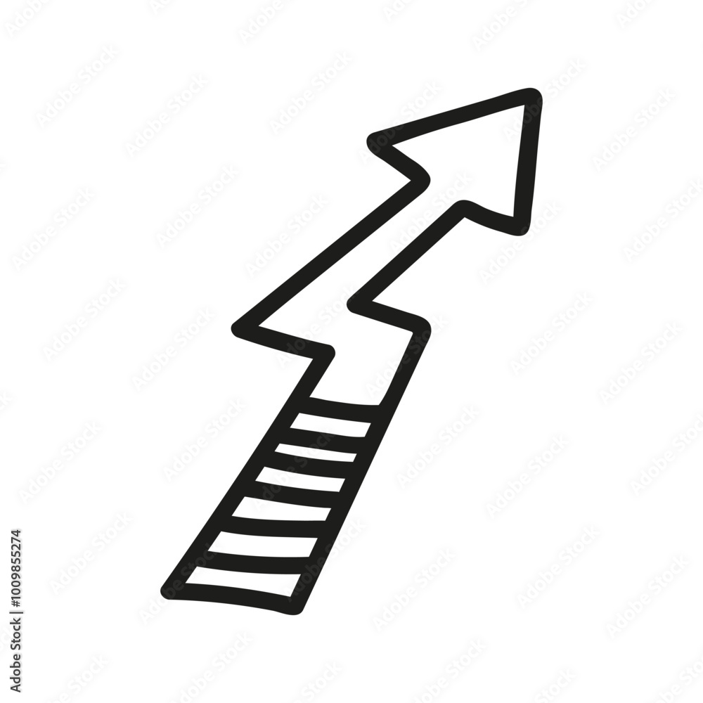 Angular arrow in lightning shape doodle. Hand drawn element for navigation and presentations. Angular arrow in lightning shape doodle. Hand drawn element for navigation and presentations.