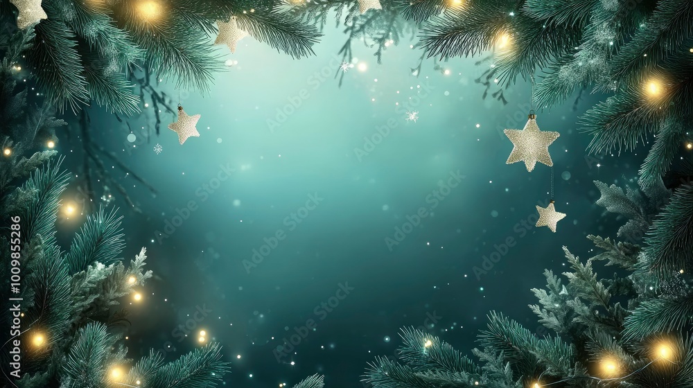 Fototapeta premium Christmas and new year background concept. Top view of Christmas ball, christmas brance, star and snowflake on dark background. with generative ai