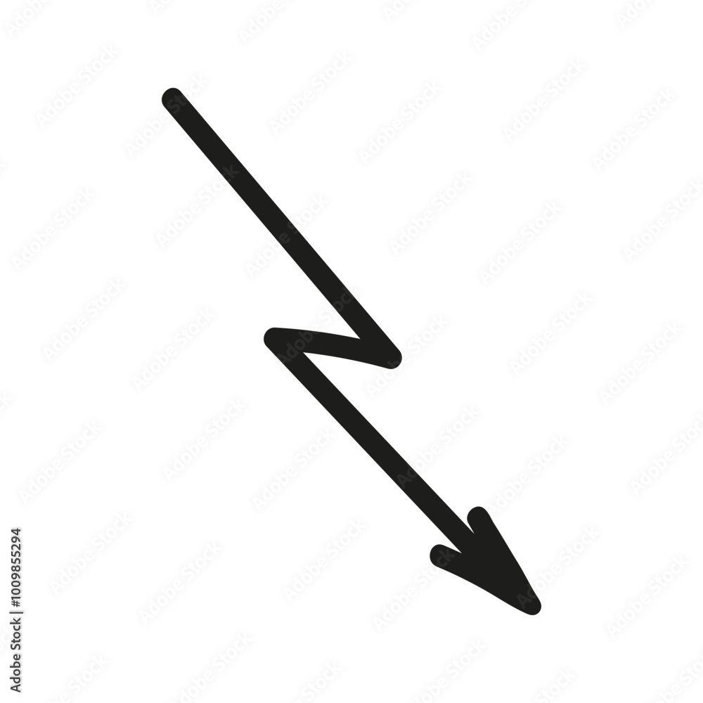 Angular arrow in lightning shape doodle. Hand drawn element for navigation and presentations. Angular arrow in lightning shape doodle. Hand drawn element for navigation and presentations.