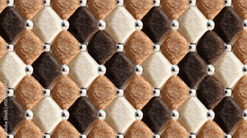 Pattern of brown, white, and black diamond shapes, with subtle textured effect.