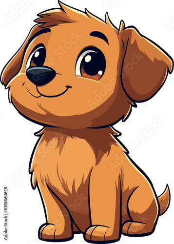Wallpaper Mural Cartoon-style illustration of a cute brown puppy with big eyes, sitting happily, symbolizing playfulness, innocence, and joy Torontodigital.ca