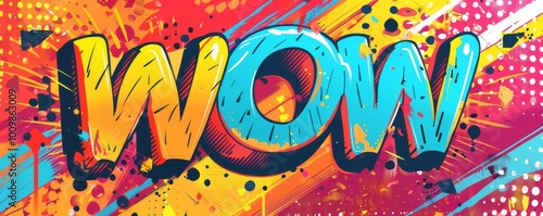 Eye-catching pop art background with "WOW" inside. Dynamic visuals, Bold graphics, Colorful vector