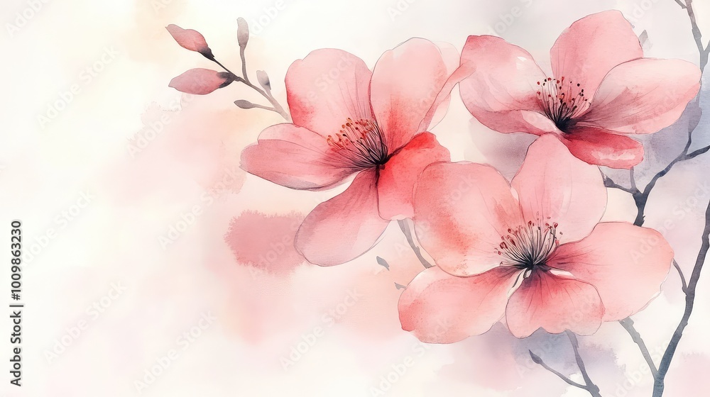 Fototapeta premium Beautiful Watercolor Artwork with Flowers, Featuring Elegant Floral Elements and Botanical Background Design
