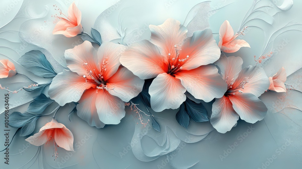 Obraz premium Luxurious Watercolor Floral Art - Beautiful 3D Illustration of Delicate Flowers for Botanical Backgrounds, Wallpaper Designs, Prints, and Invitations