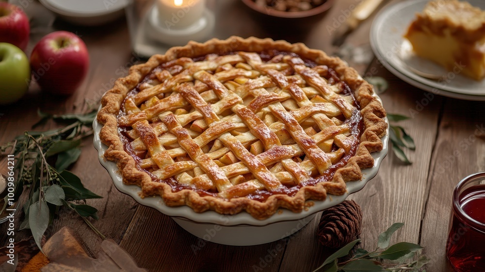 Gourmet apple pie on a modern thanksgiving table Gourmet apple pie on a modern thanksgiving table