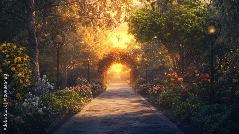 Fototapeta premium Pathway to the Sunlit Garden