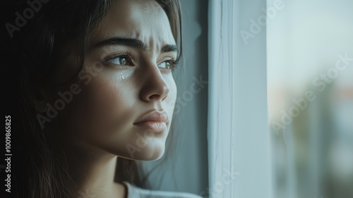 Woman Gazing Thoughtfully Through a Window