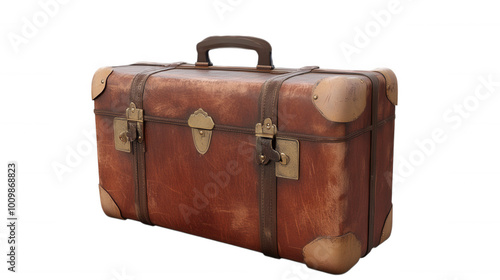 Vintage Leather Suitcase isolated on Transparent Background PNG