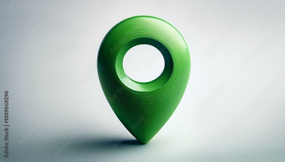 A green map pointer pin displayed on a white background, part of a 3D-rendered location icon set, eco friendly