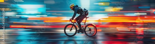 Urban cycling routes with dynamic scenes, vibrant and thrilling, Urban, Cool tones, Photograph, Outdoor activity