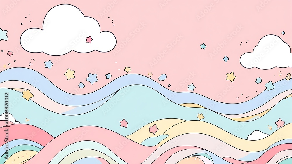 Pastel Rainbow Clouds and Stars Background Pastel Rainbow Clouds and Stars Background
