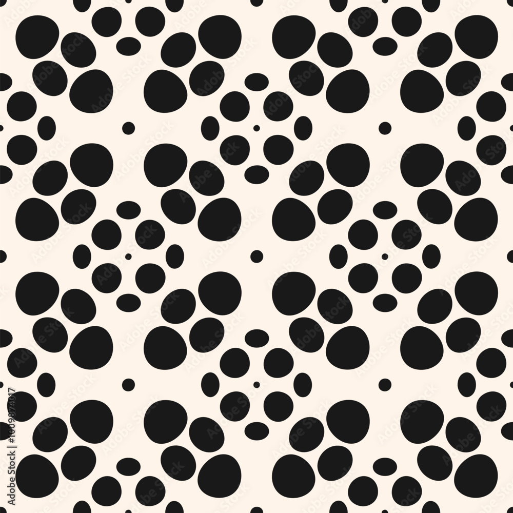 Abstract seamless pattern with organic shapes, dots, drops. Simple black and white geometric background texture. Vector minimal monochrome ornament. Repeated geo design for decor, printing, embossing Abstract seamless pattern with organic shapes, dots, drops. Simple black and white geometric background texture. Vector minimal monochrome ornament. Repeated geo design for decor, printing, embossing