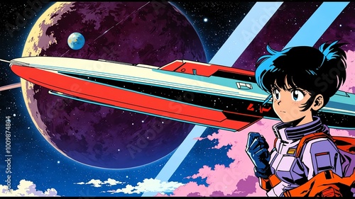 saturn exterior retro anime high-quality image and aesthetic finish background