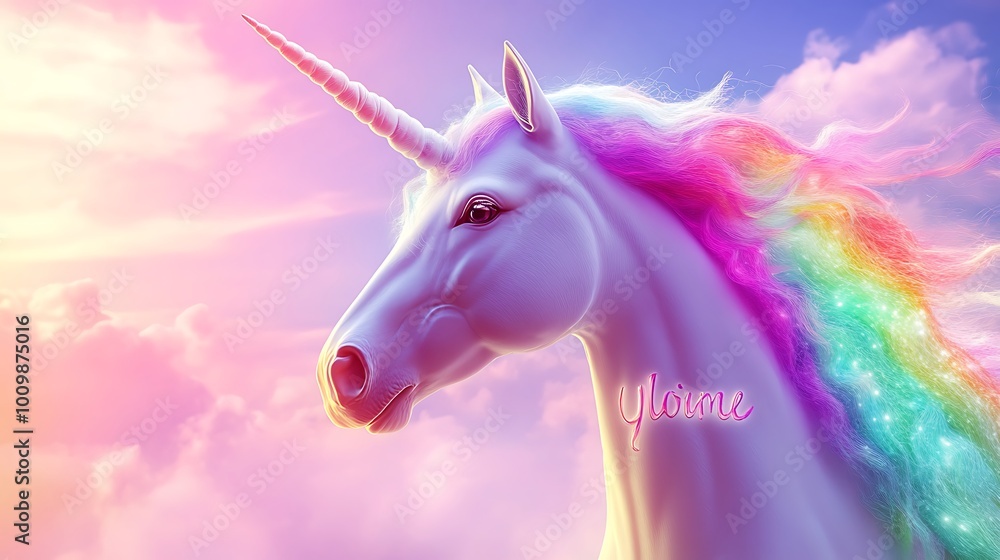 Rainbow Mane Unicorn Mythical Creature with Majestic Power and Magic neon color photo Rainbow Mane Unicorn Mythical Creature with Majestic Power and Magic neon color photo