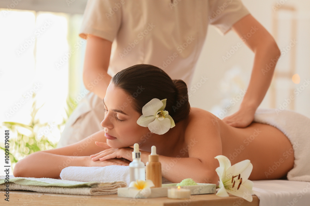 Young woman getting massage in spa salon, closeup Young woman getting massage in spa salon, closeup