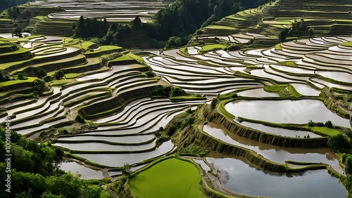 Wallpaper Mural Aerial View of Lush Green Rice Terraces Torontodigital.ca