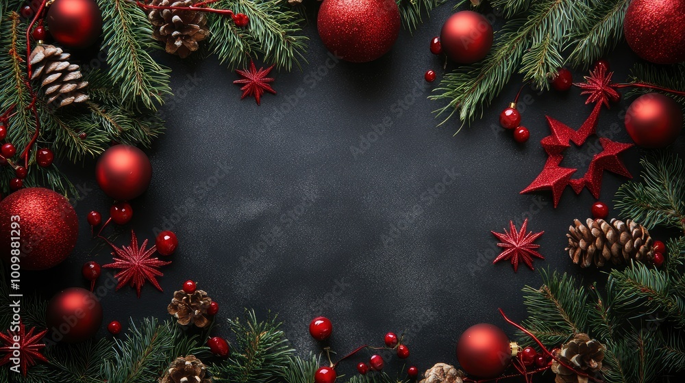 Christmas Decoration Frame on black background with generative ai Christmas Decoration Frame on black background with generative ai