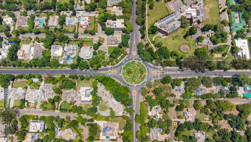 Aerial view of chandigarh city and sukhna chowk in Punjab is a planned Indian city. 