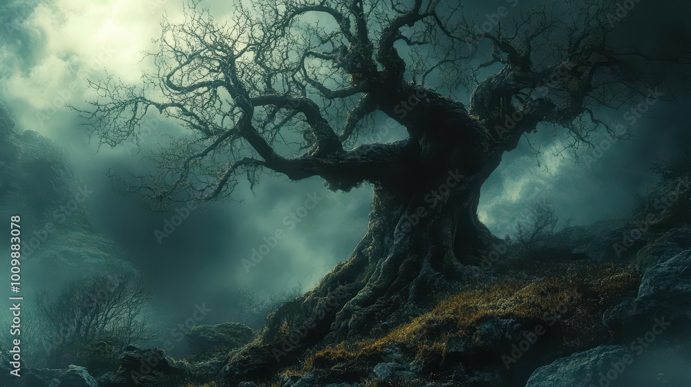 A gnarled tree rises majestically in a forgotten garden, its contorted limbs whispering stories of ages past. A gnarled tree rises majestically in a forgotten garden, its contorted limbs whispering stories of ages past.