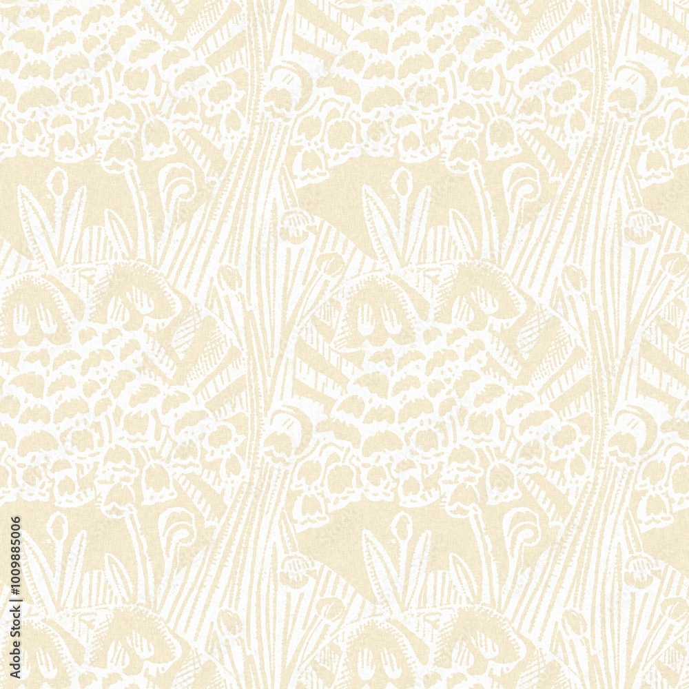 Obraz premium Modern white on cream lace effect wedding background texture. Soft tonal linen openwork block print with subtle hand drawn lattice damask printed fabric backdrop. 