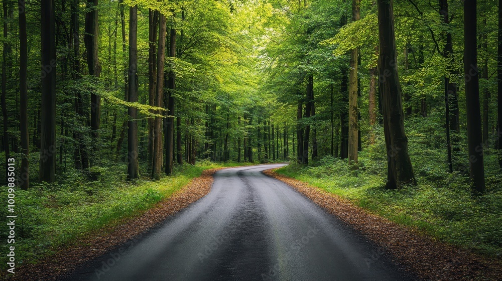 Fototapeta premium Belgian forest s circular road amidst trees