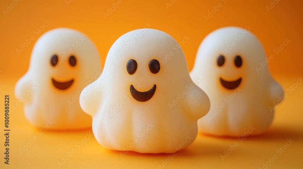 Halloween ghosts with funny pumpkin on orange background. Happy halloween holiday concept. Halloween ghosts with funny pumpkin on orange background. Happy halloween holiday concept.