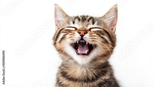 Happy and Cute Cat Laughing, Isolated/Transparent Background