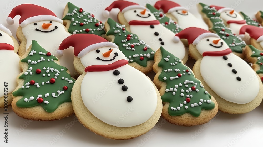 Christmas cookies featuring snowmen, gingerbread men, and Christmas trees Christmas cookies featuring snowmen, gingerbread men, and Christmas trees