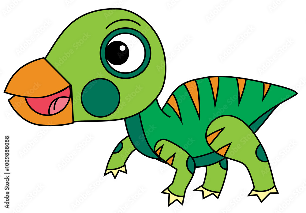 Fototapeta premium cartoon scene with happy prehistoric animal iguanodon dino dinosaur smiling and walking isolated on white background illustration for children