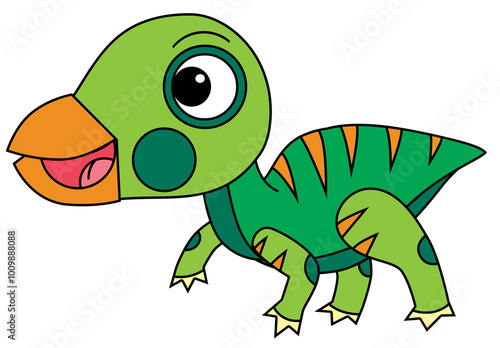 cartoon scene with happy prehistoric animal iguanodon dino dinosaur smiling and walking isolated on white background illustration for children photo