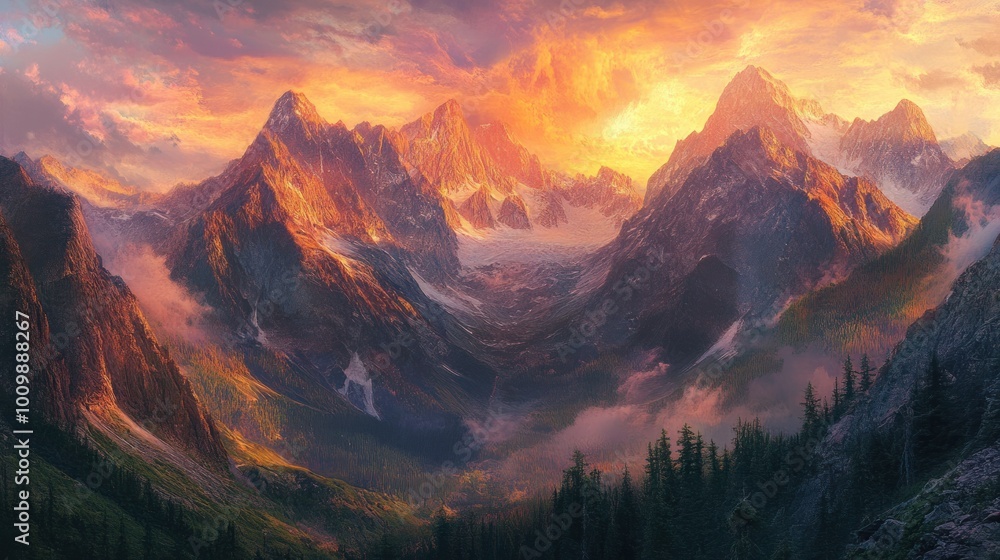 Majestic Mountain Range at Sunset Majestic Mountain Range at Sunset
