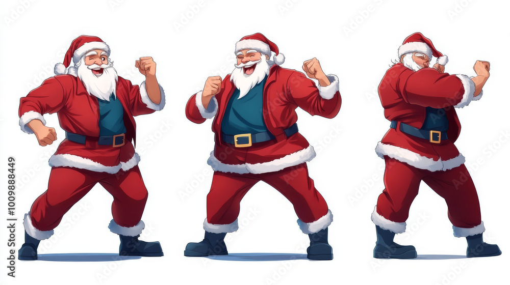 Santa Claus in three different poses, looking ready for Christmas. Santa Claus in three different poses, looking ready for Christmas.