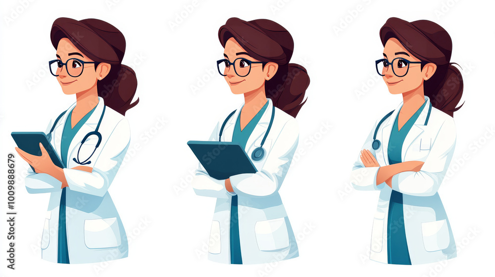 Smiling female doctor in a white lab coat. Smiling female doctor in a white lab coat.