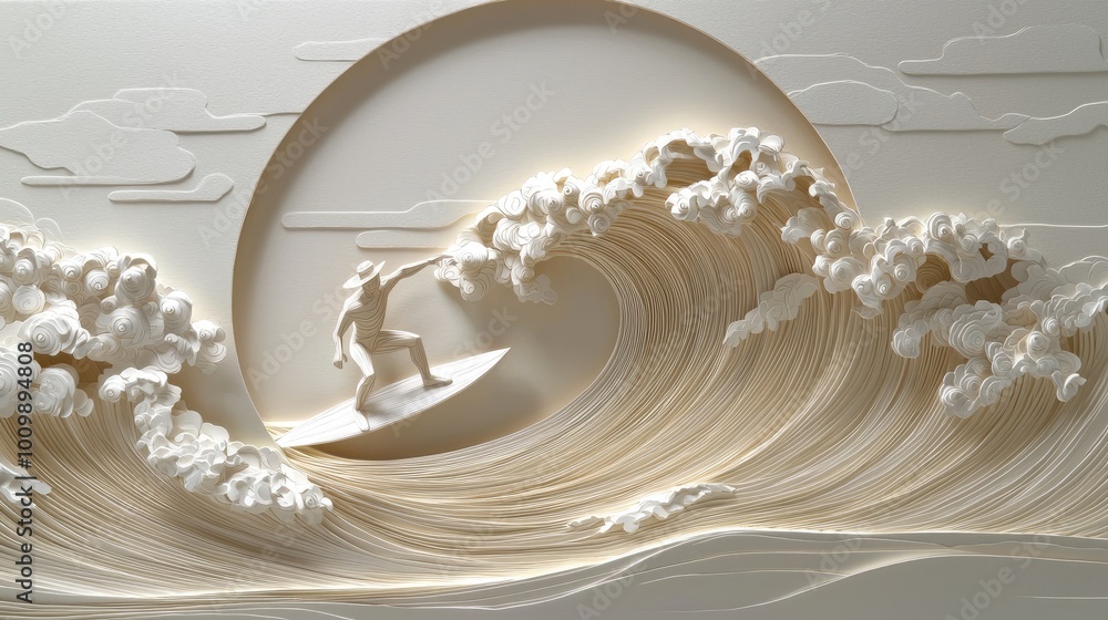 Paper Sculpture of a Surfer Riding a Wave Paper Sculpture of a Surfer Riding a Wave