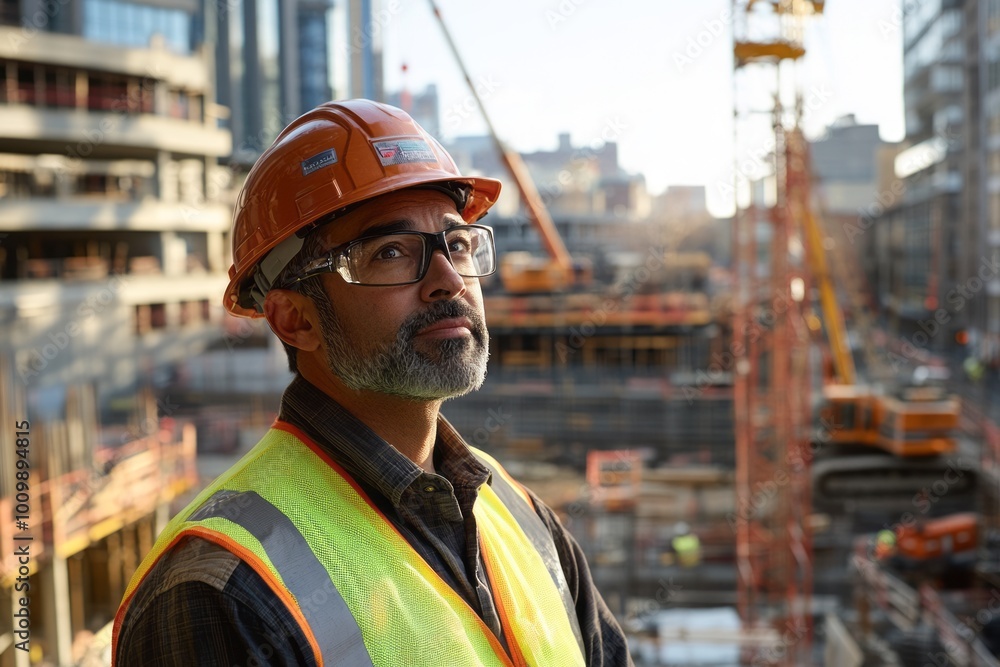 Fototapeta premium Construction worker observing a building site.