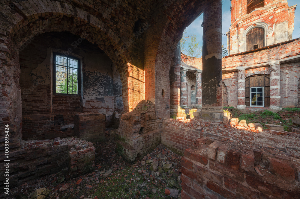 Fototapeta premium Old brick ruins of abandoned Church.