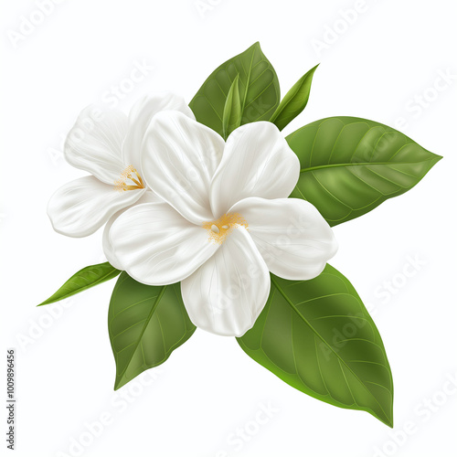 illustration of Arabian Jasmine flower, isolated on a white background, Jasmine Generative AI.