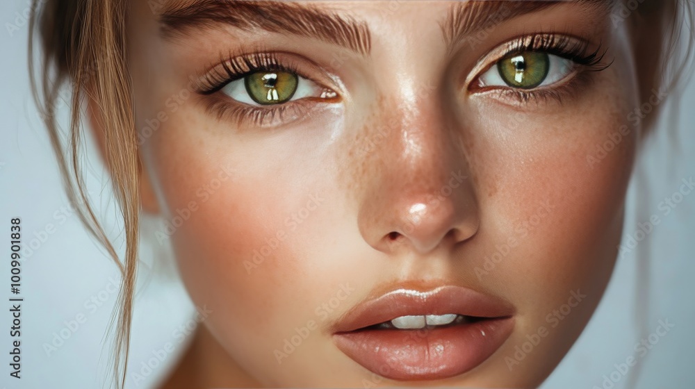 Makeup Beauty close-up portrait of young women with green eyes, skincare, cosmetics, perfect eyelashes. Makeup Beauty close-up portrait of young women with green eyes, skincare, cosmetics, perfect eyelashes.